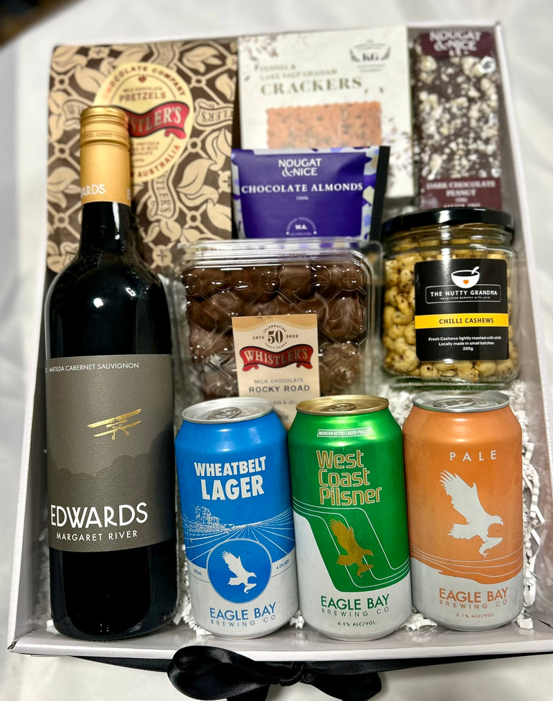 A gift of West Australian Shiraz, Eagle Bay Beers & lots of Tasty Snacks