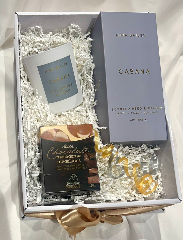 Nina Bailey Cabana Soy Candle, Diffuser &amp; Chocolate treat Gift box