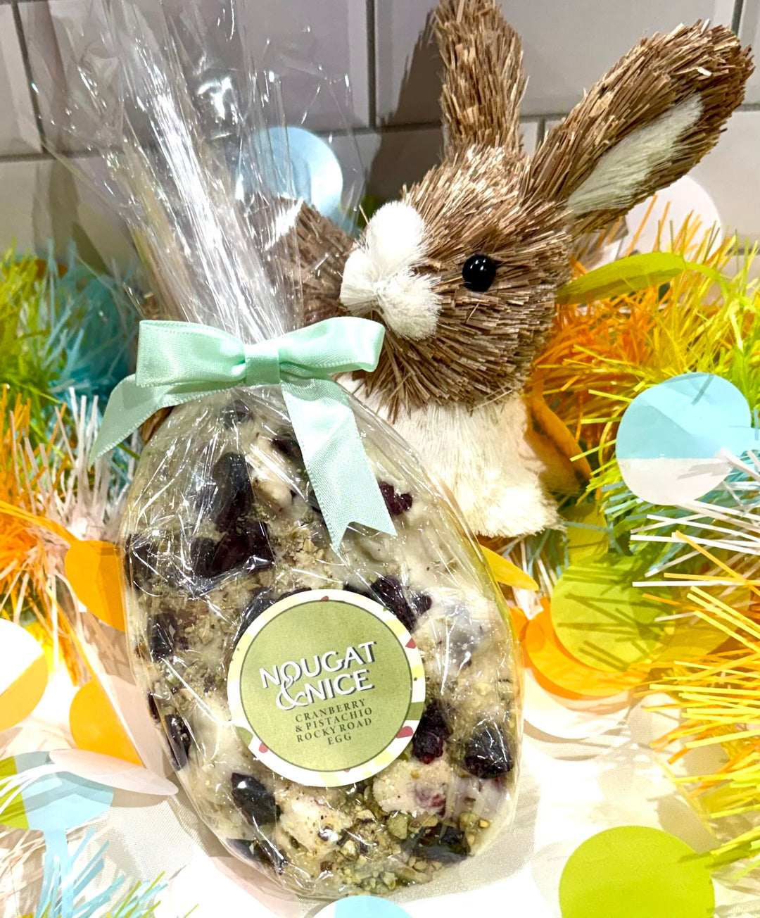 Cranberry &amp; Pistachio White Chocolate Rocky Road Nougat Easter Egg
