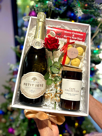 Champagne, Strawberries, Red Rose