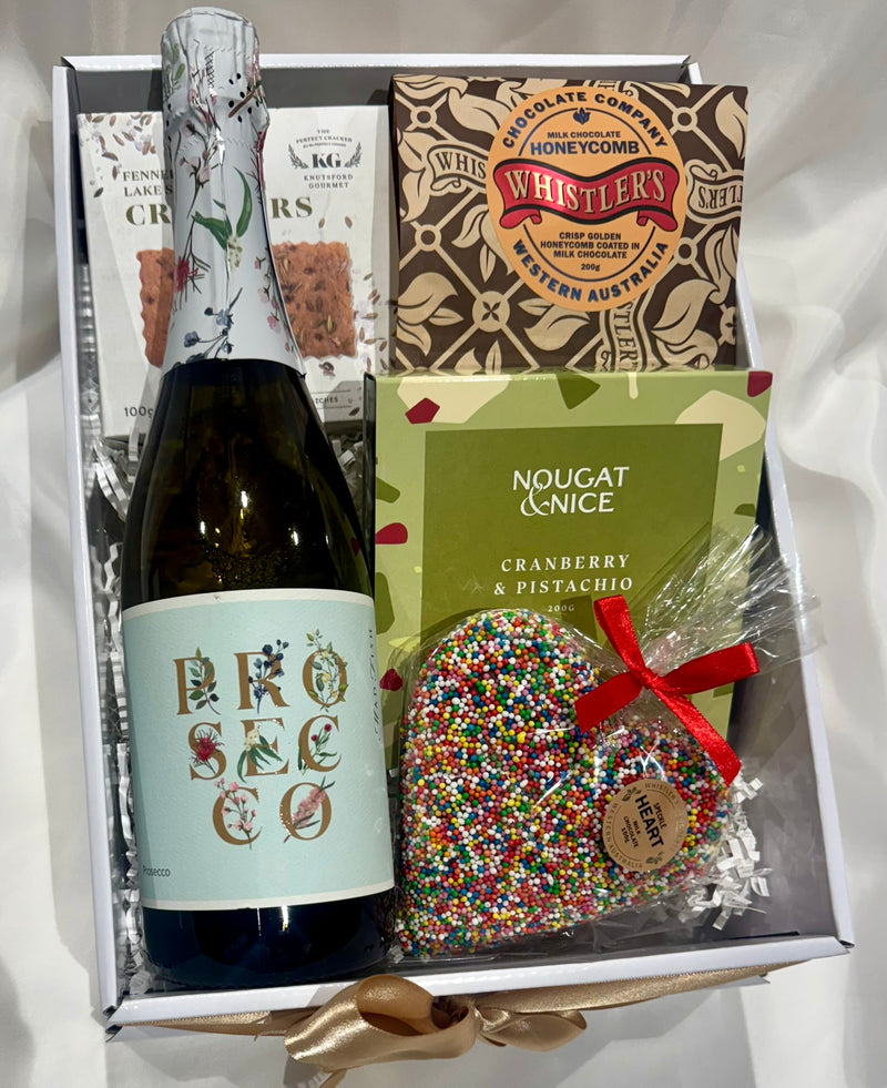 A Prosecco Gift hamper with Gourmet treats