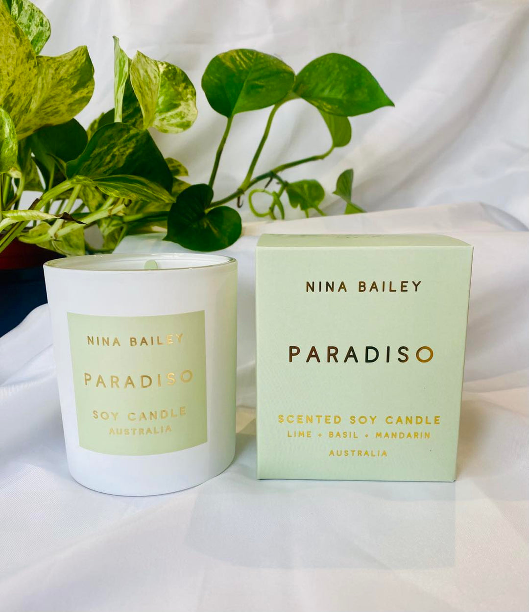 Nina Bailey Paradiso, Lime Basil Mandarin Soy Candle, Diffuser &amp; sweet treat Gift box