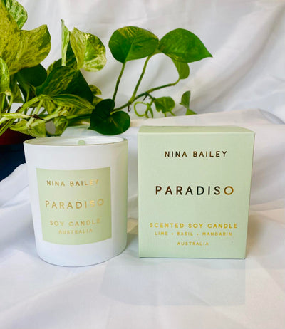 Nina Bailey Paradiso, Lime Basil Mandarin Soy Candle, Diffuser & sweet treat Gift box