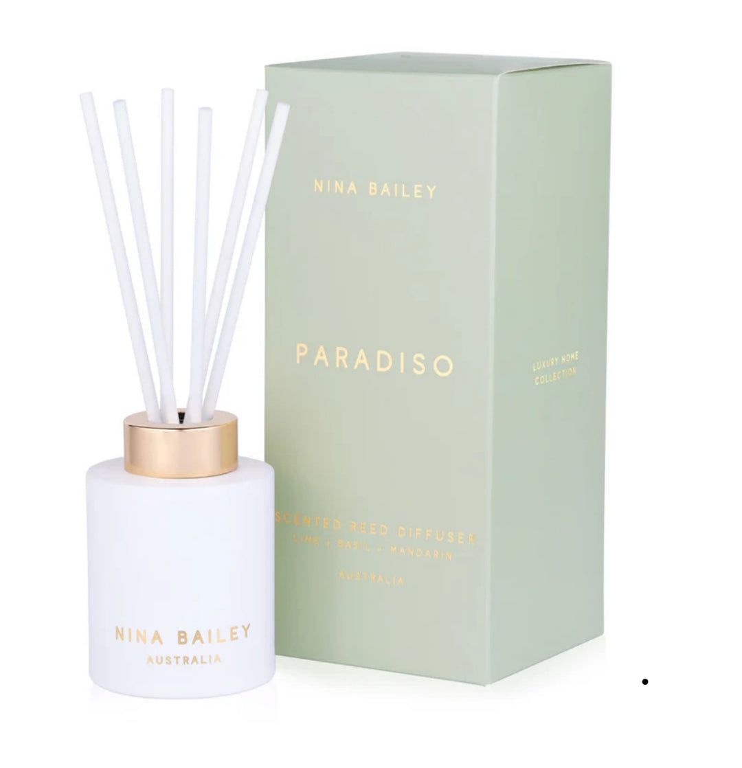 Nina Bailey Paradiso, Lime Basil Mandarin Soy Candle, Diffuser &amp; sweet treat Gift box