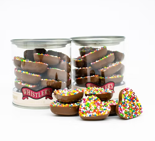 Milk Chocolate Speckled Hearts in Embossed tub